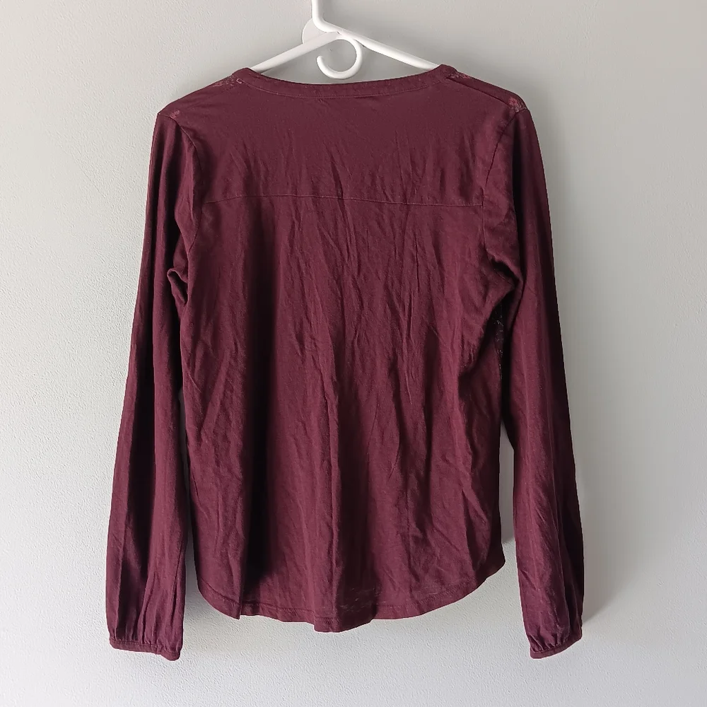 Lucky Brand Long-Sleeved Cotton Blend V-Neck Shirt Floral Purple White Medium - Picture 11 of 14